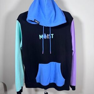 MOIST Colorblock Hoodie - Black with Blue, Mint & Lavender Accents
